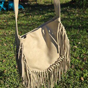 BRAND NEW Soft Leather Satchel with fringe - 12" from top to bottom - Tan